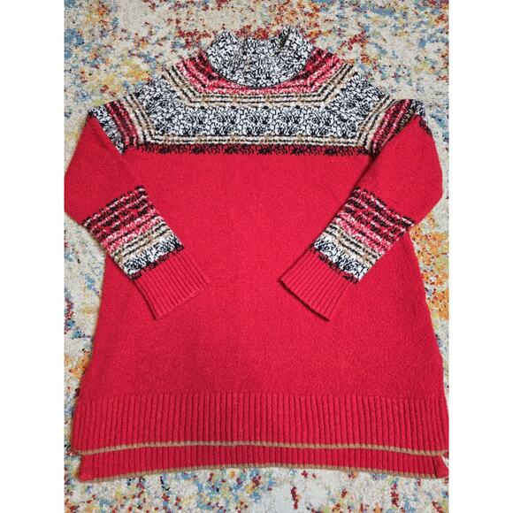 Anthropologie Moth Size Medium Oversized Holiday Red Fair Isle Tunic Sweater - Picture 1 of 7